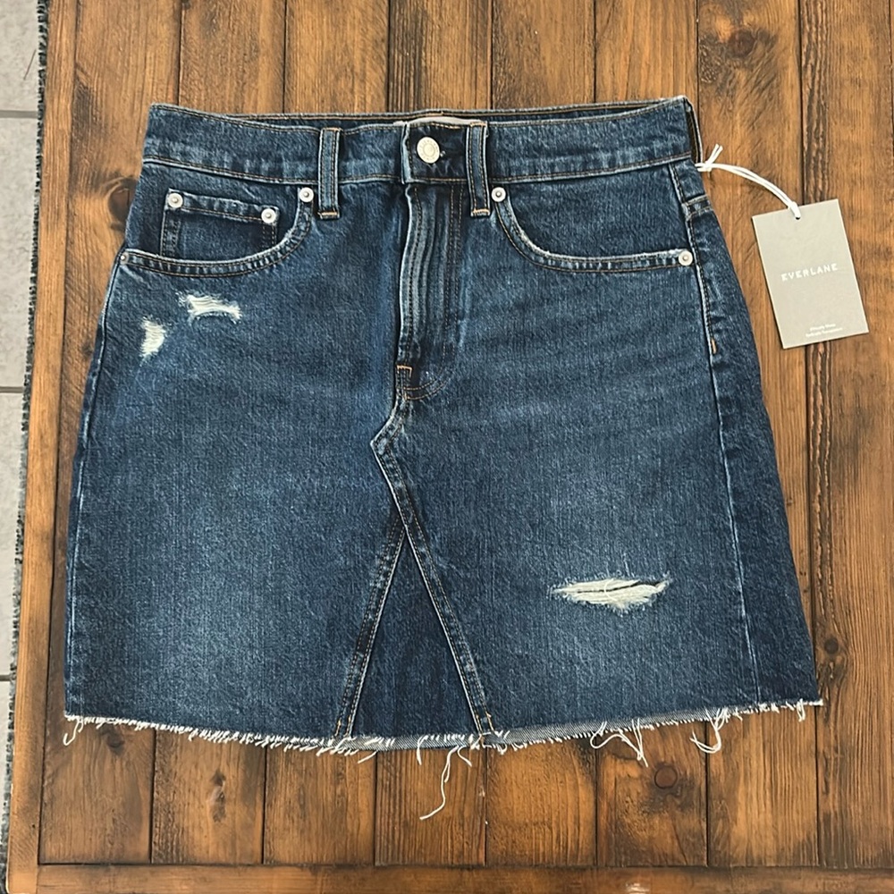 Everlane Dark Blue Distressed Mini Skirt “The denim reconstructed skirt”